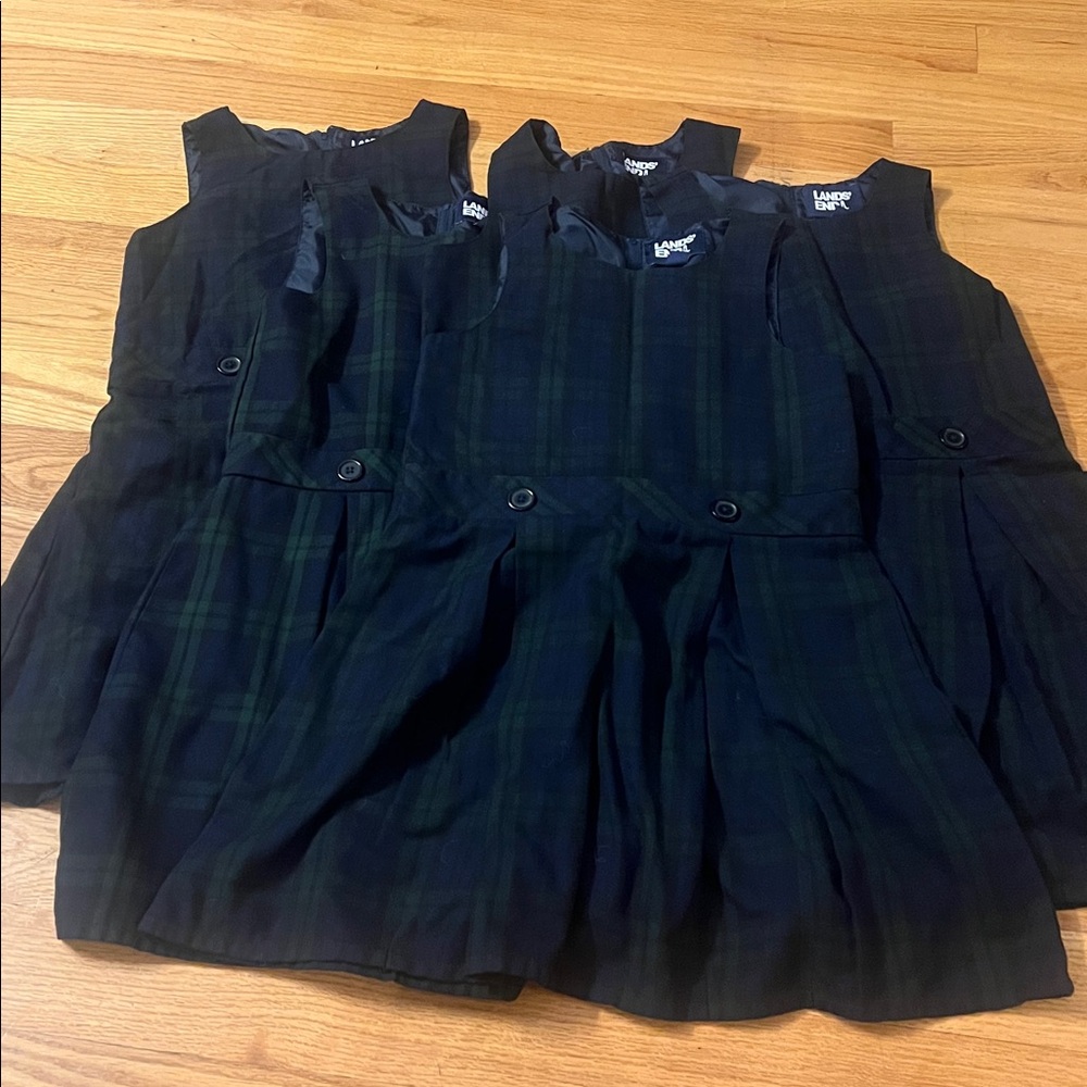 Lands' End Classic Navy and Evergreen Plaid Jumpers